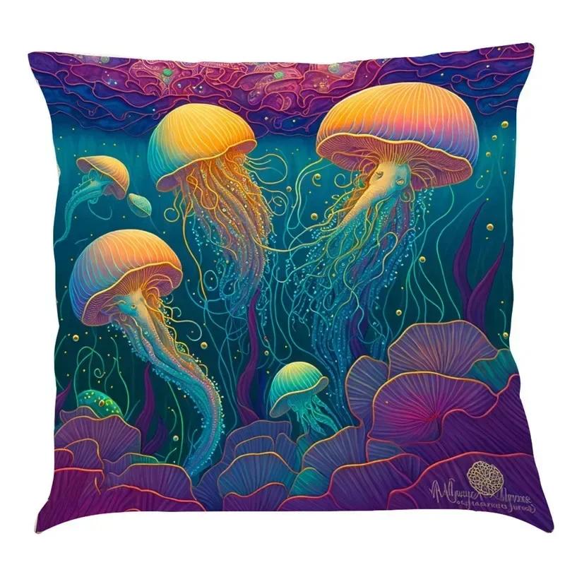 Luxury Home Decoration Pillowcase Car Living Room Sofa Cushion Cover Marine Life Painting Pattern Cushion Cover