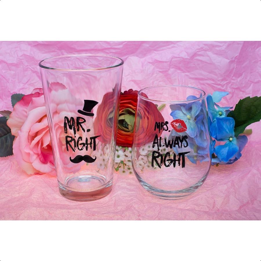 

Забавный мистер. Райт и миссис. Всегда прав Оригинальный бокал для вина и пивной бокал Включает забавную стильную подарочную коробку Для свадеб Помолвки Н United States