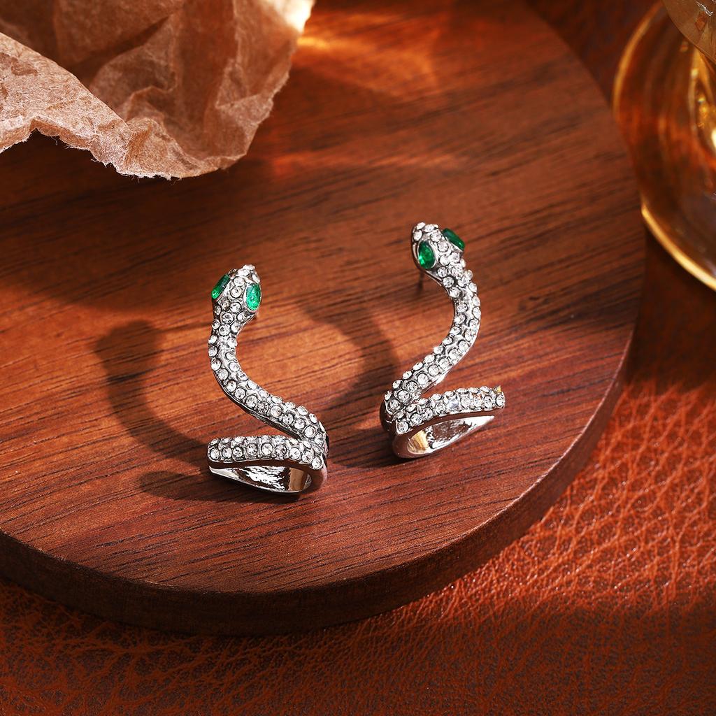 Year Of The Snake Personality Diamond-Set Design Snake Earrings, Light Luxury Cold Wind High-End Fashion Temperament Earrings