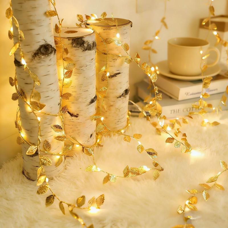 2M LED 20 Golden Leaf Battery Fairy Lights for Christmas Party Decorations