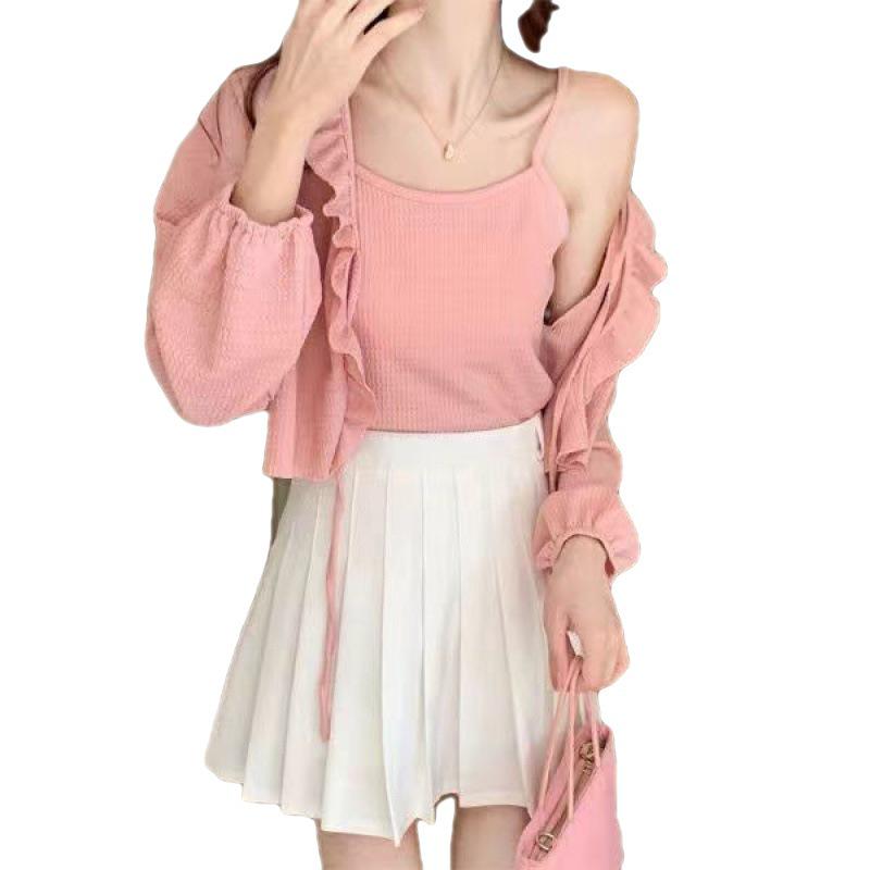 Women's French Ruffle Trim Shawl Cardigan & Camisole Set - Summer Sun Protection