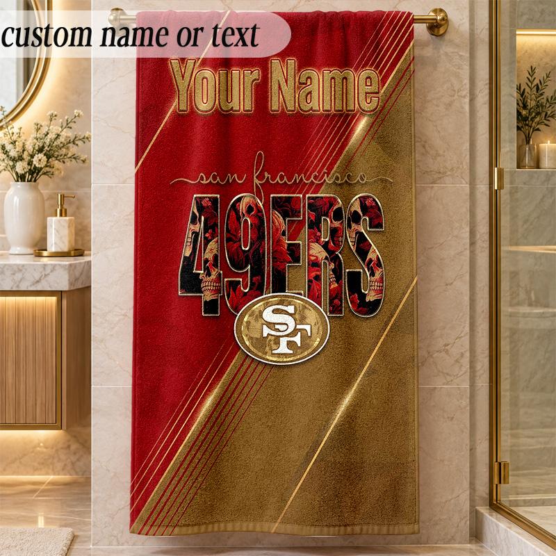 Strandtuch San Francisco 49ers Benutzerdefinierter Name Text Personalisierbares Weiches Handtuch für Strand Pool Innenbereich Wohnkultur Geschenk