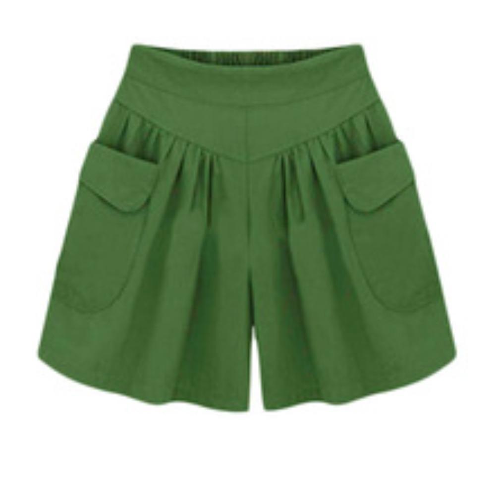 

YYFS Женская мода лето весна свободные повседневные однотонные принты эластичный пояс шорты пляжные шорты дышащие широкие шорты XXL армия зеленый