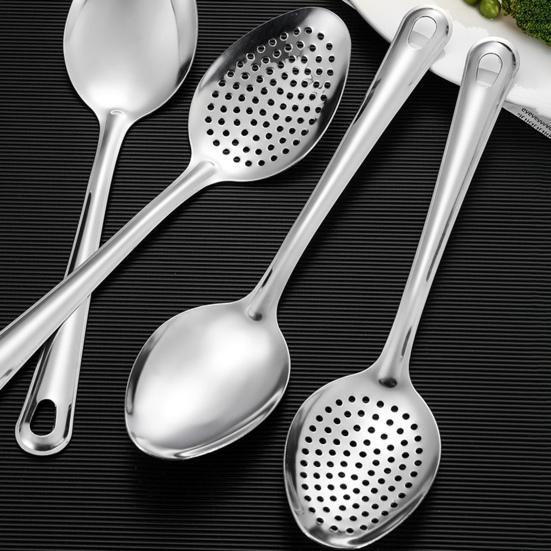 2Pcs Long Handle Slotted Spoon Set Stainless Steel Serving Spoons 10" Solid Spoon & Slotted Spoon Rust-Proof Kitchen Buffet Supply