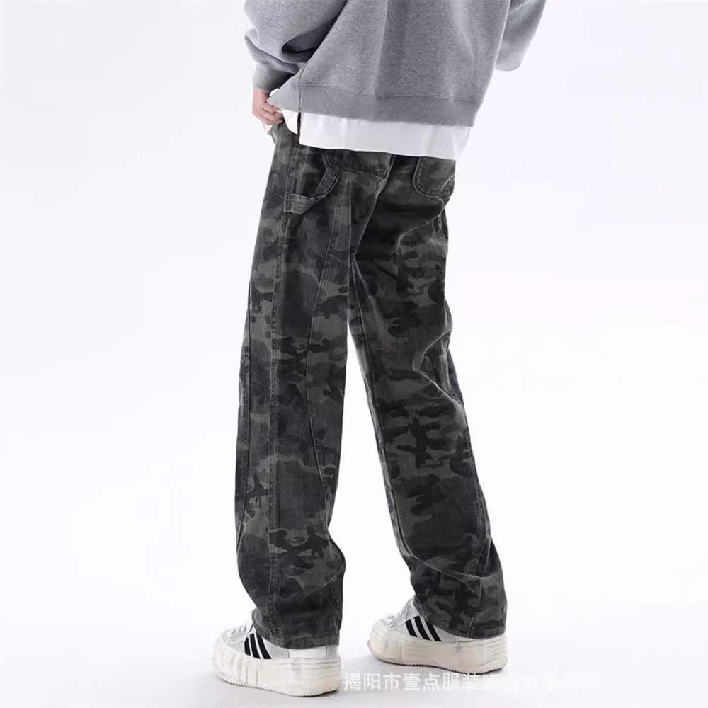 Tooling Camouflage Pants Men's Spring and Autumn High Street Ins Multi-pocket Loose Straight Men's and Women's Trendy Brand Couple Denim Casual Pants