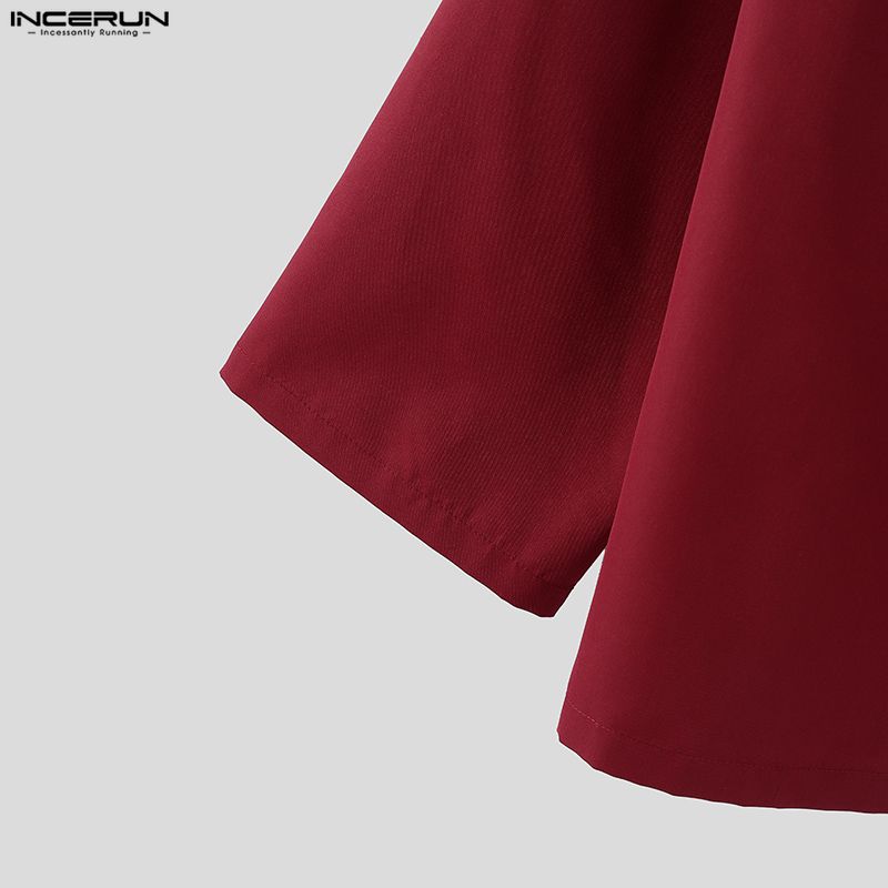 INCERUN Oversized Men Stand Neck Tie Up Long Sleeve Casual Loose Shirts