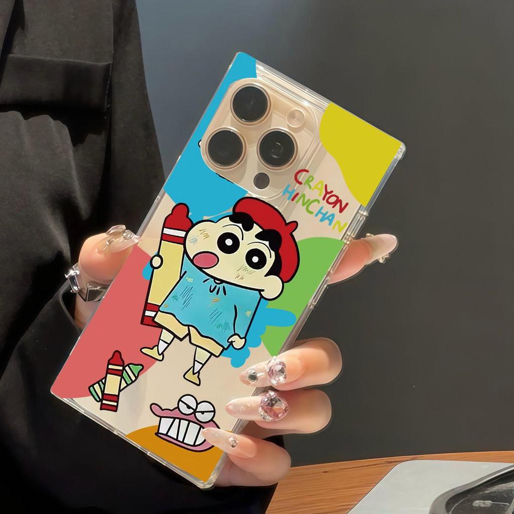 Clear Square Back Tube Case Protection For iPhone 16 ProMax 15 Plus 13 11 14 Pro Max 12 Anti-Oxygen,Shin-chan Poster Pattern Casing