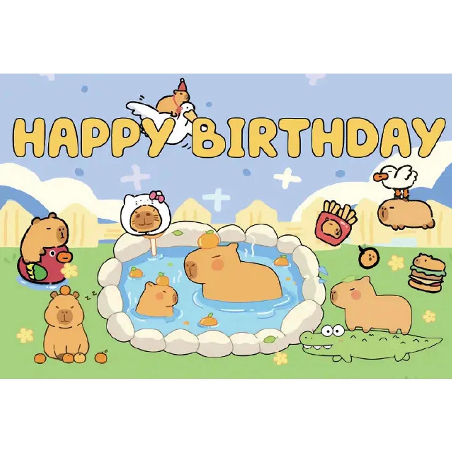 

Cute Cartoon Capybara Birthday Backdrop Bring Novel Fun tapestries party decorations 74x94cm(29x37in)