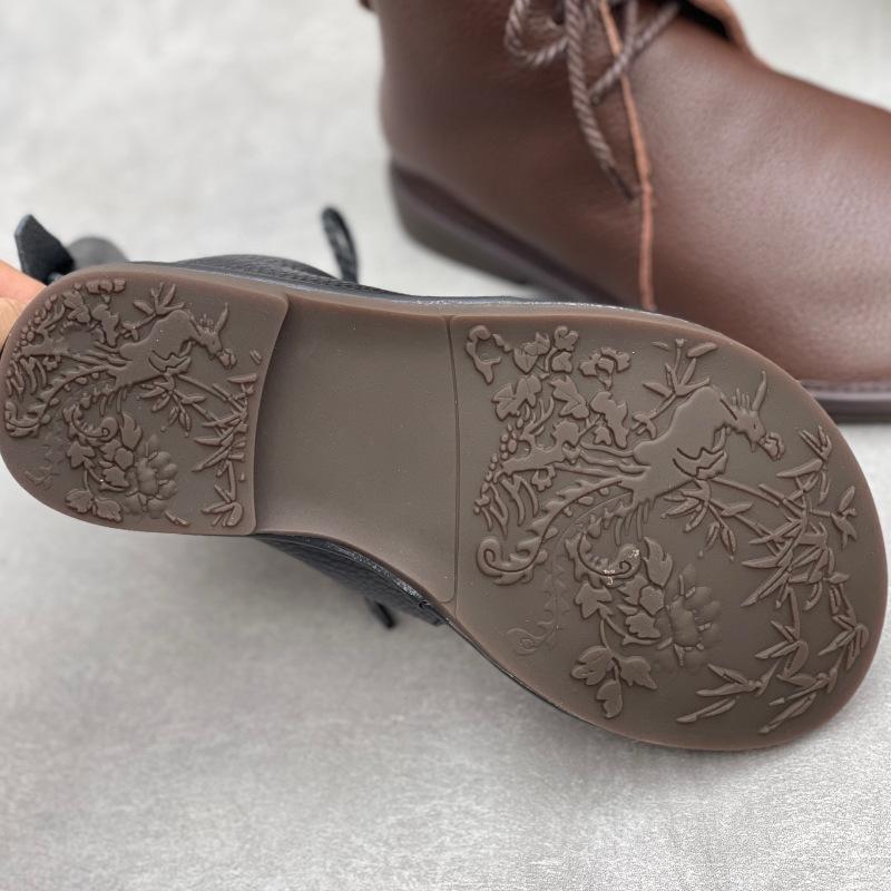 Johnature Retro Genuine Leather Short Boots Casual Round Toe Versatile Solid Color Women's Soft Cowhide Soft Sole Shoes