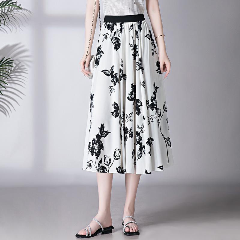 

Летняя ретро-юбка 2025 года с цветочным принтом и миниатюрным шифоновым узором Ice Silk Long Large