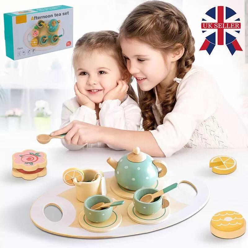 Colorful Wooden Ice Cream Shop Pretend Play Set For Kids With Realistic Tea Set Features