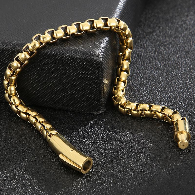 6MM Chain Men's Bracelet Man Gold Color Stainless Steel Boys Bracelets for Women On Hand Mannen Armband Jewellery Accessories Adjustable