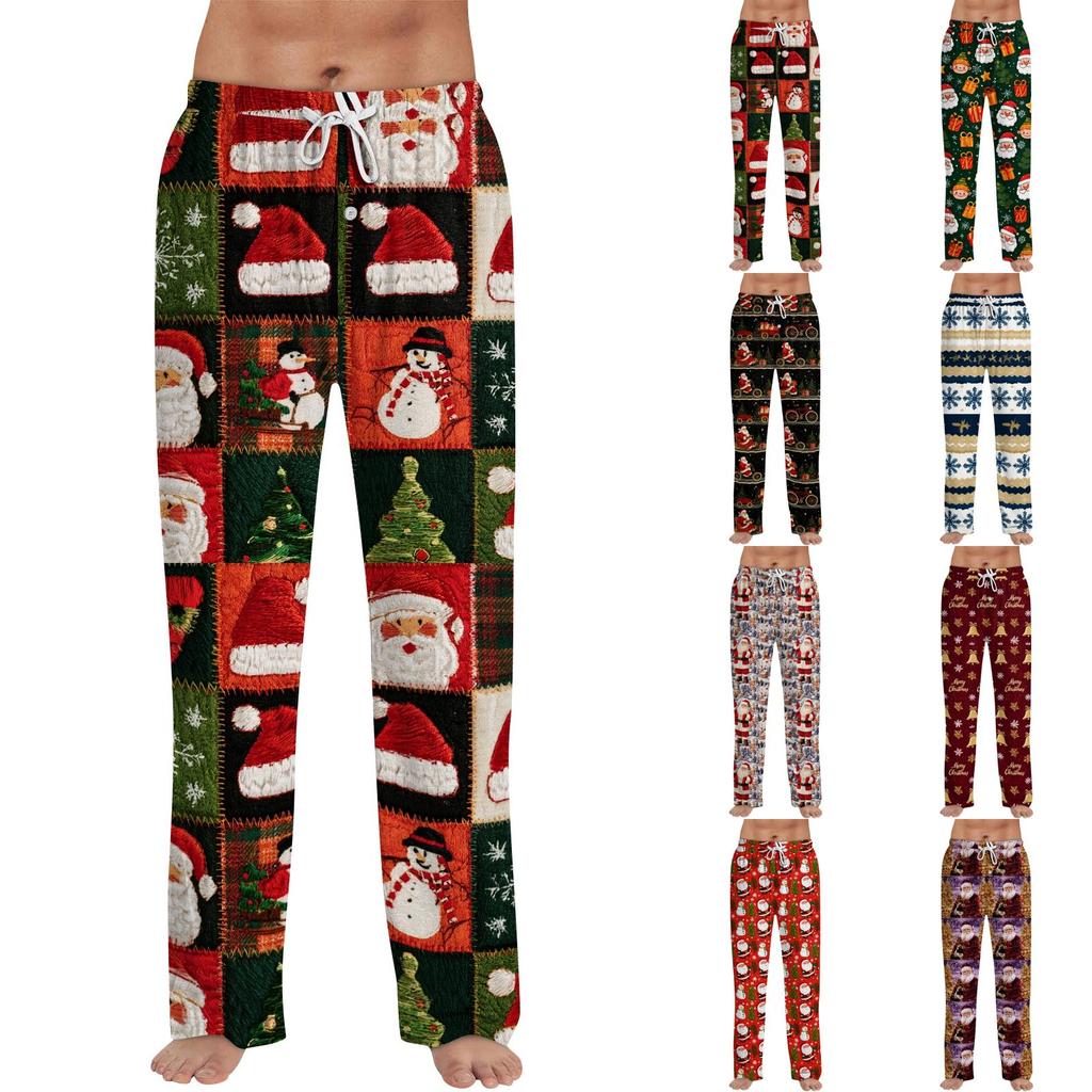 Men's Christmas Print Cozy Pajama Pants Holiday Sleepwear Bottoms for Winter