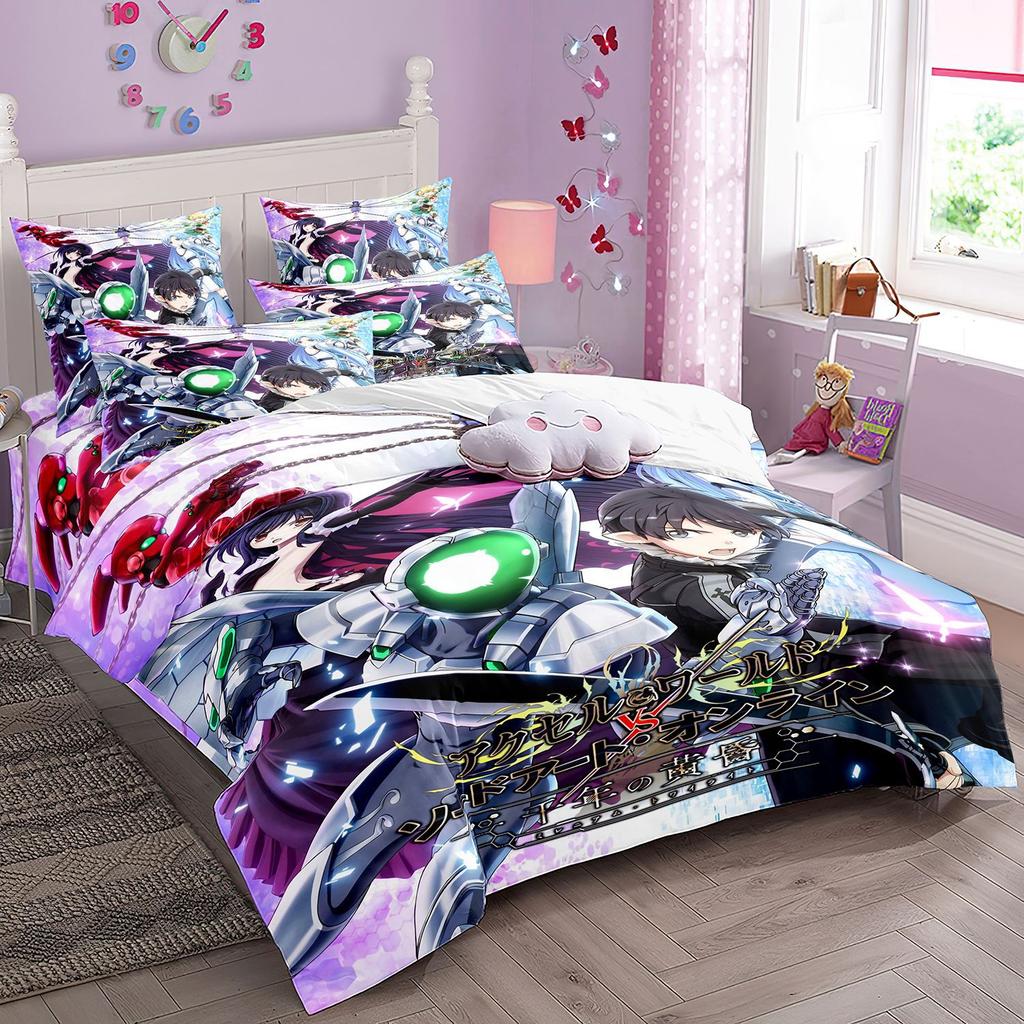 Cartoon Sword Art Online Bedding Sets,Japanese Anime Art Online Duvet Cover Pillowcase For Teenagers And Children Bedroom Decora