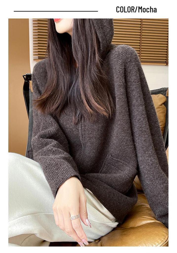 Women's Hooded Knit Cardigan 2024: Stylish Loose-Fit Zipper Sweater for Autumn-Winter