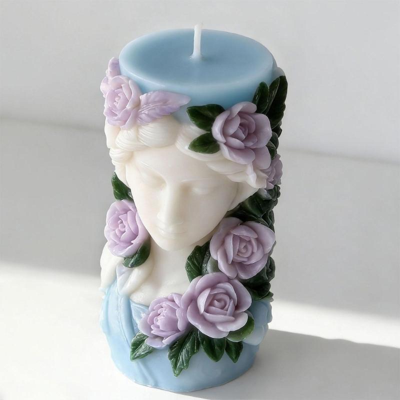 Flower Girl Embossed Cylindrical Silicone Mold Holiday Candle Silicone Mould For Resin Casting Handmade Candle Soap