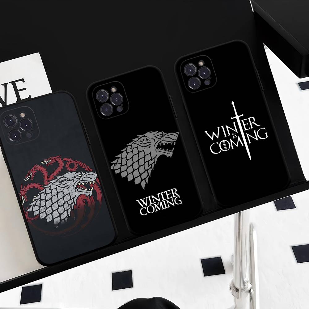 Custodia Nera in Silicone con Fantasia Logo Cool di Game of Thrones Per iPhone 17 Air 16 15 14 13 12 11 Pro Max Plus Retro in TPU