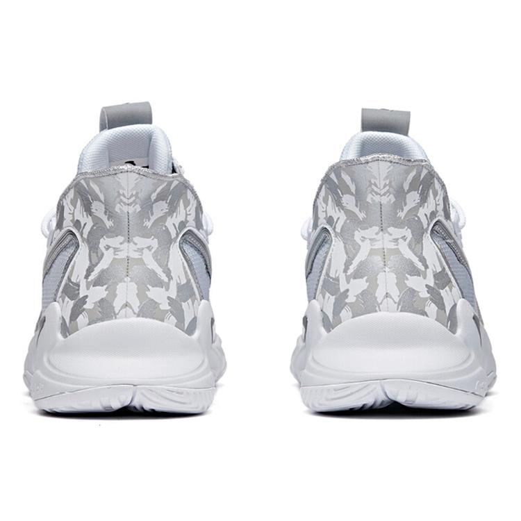 Anta Synthetic Leather Cushioning Slip Resistant Abrasion Resistant Mid top Basketball Shoes Men's White Silver 11941662S-6
