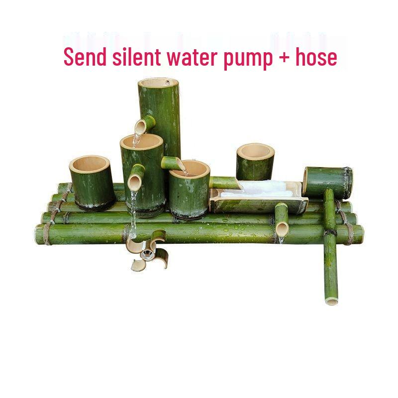 Bamboo-Finished Ceramic Fish Tank Fountain with Oxygenation & Humidification