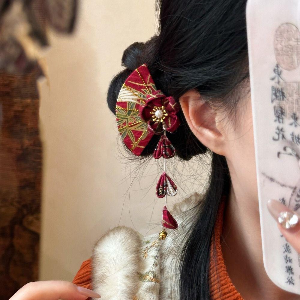 Bell Kimono Sakura Hairpin Sakura Hanfu Fan Hair Clip Cute Tassel Fan Hair Clip  Photo Pros