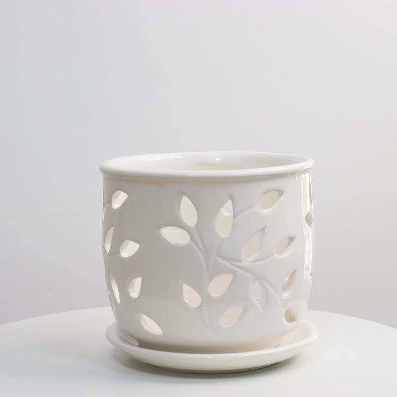 WTEMPO Classic White Ceramic Orchid Planter Pot Irregular Shape Polished Finish Drainage Hole Indoor & Outdoor Bonsai Pot for Home Decorative Pot