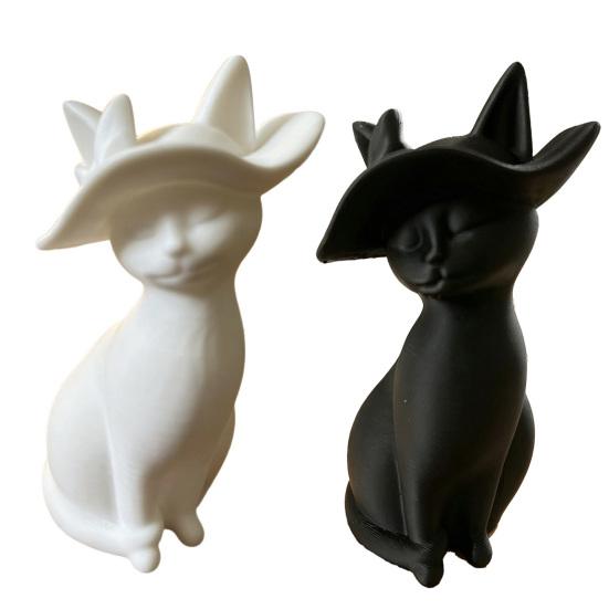 Desktop Ornament 3D Printed Hat-Wearing Cat Shape Figurine Integrated Molding Sculpture Decorative Desktop Accessory
