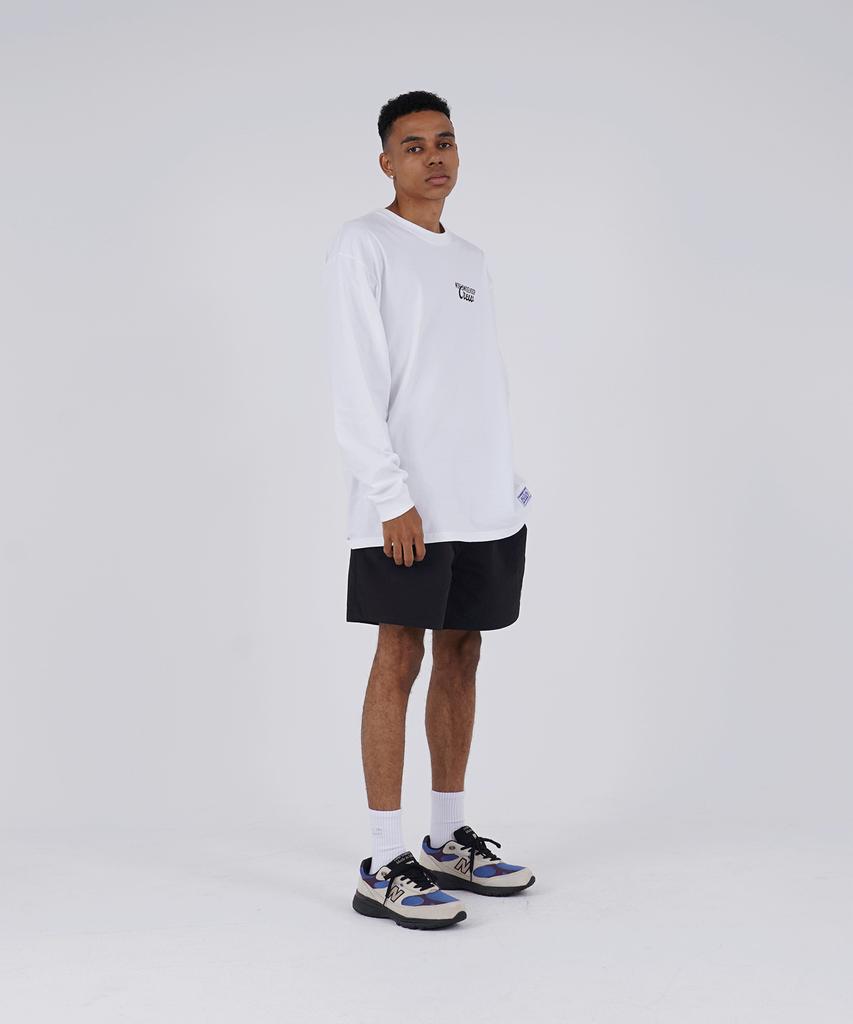 ALL DAY HOOPS Worldwide Hoop Crew Script Oversized Long Sleeve T-Shirt White