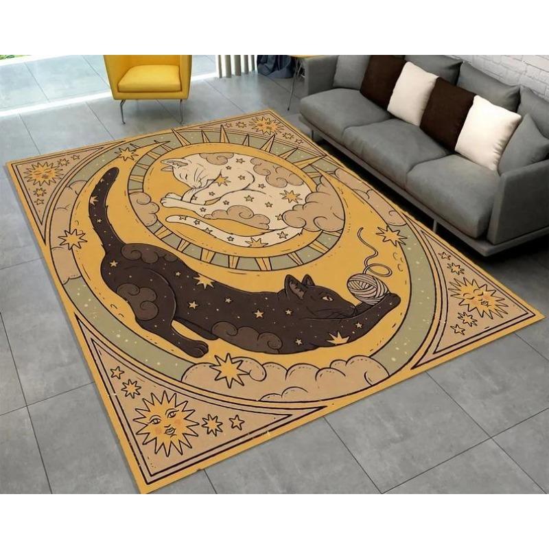 Yin Yang Cat Carpet Black and White Cat Large Carpet Bohemian Style Cat Door Mat Home Decoration Gift for Cat Lovers