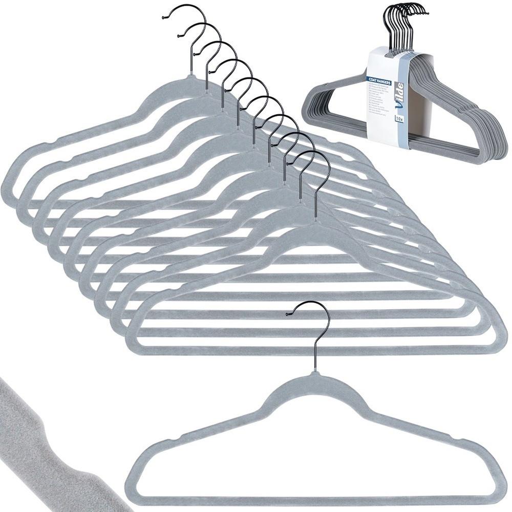 Velvet clothes hangers, gray, rotating, 45x24.5 cm, 10 pcs.