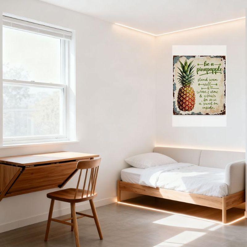 Vintage Rustic Pineapple Metal Tin Sign with 'Be a Pinapple' Whimsical Text - Distressed Tropical Decor for Home Cafe Bar Man Ca
