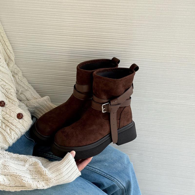 

Belt buckle Martin boots women s autumn and winter new fashionable versatile heightening thick-soled velvet huge good-looking short boots 39