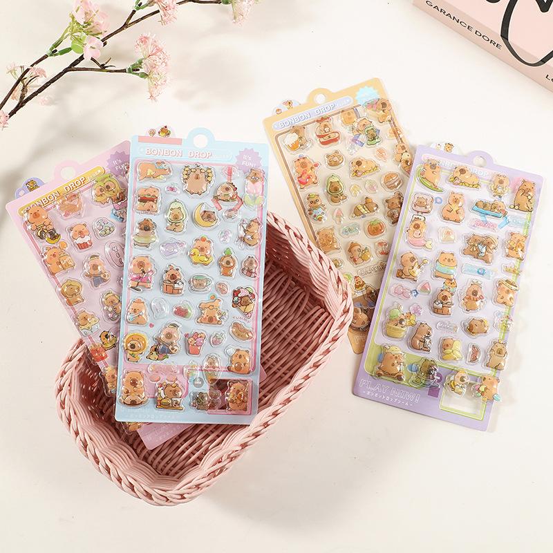 4Pcs Cute Cartoon Capybara 3D Relief Bubble Stickers Kawaii Animal Decorations Diy Scrapbook Sticker Phone Case Decoration Gifts