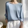 Round Neck Nine-point Sleeve Loose and Slim Simple and Fashionable Shirt Summer Thin Drooping Niche Design Top