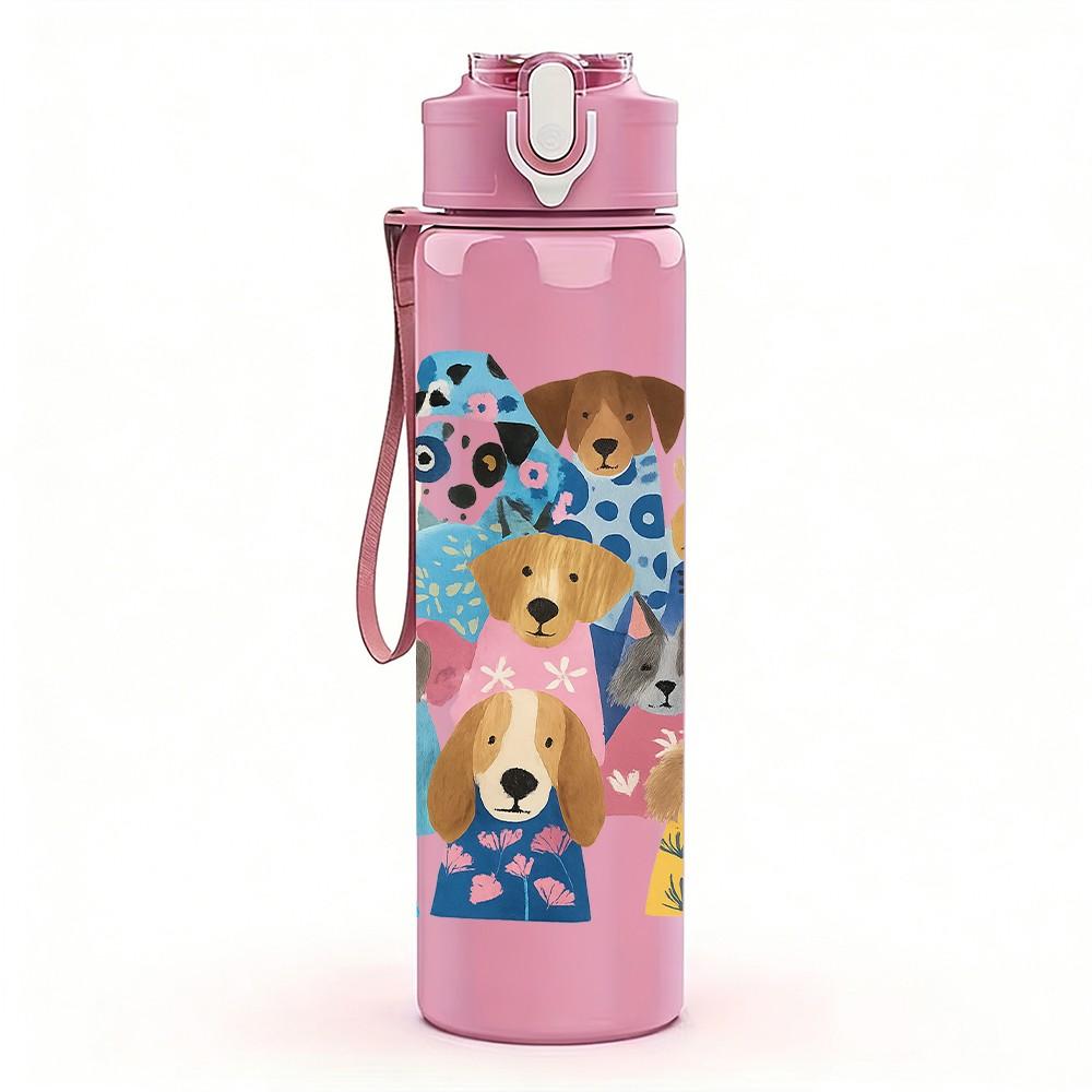 1 Stück gemischte Haustier-Tier-Collage-Gitter 750ml Farbe Kunststoff Sport-Wasserflasche Auslaufsicher Klappdeckel mit Strohhalm Für Sport Büro Zuhause