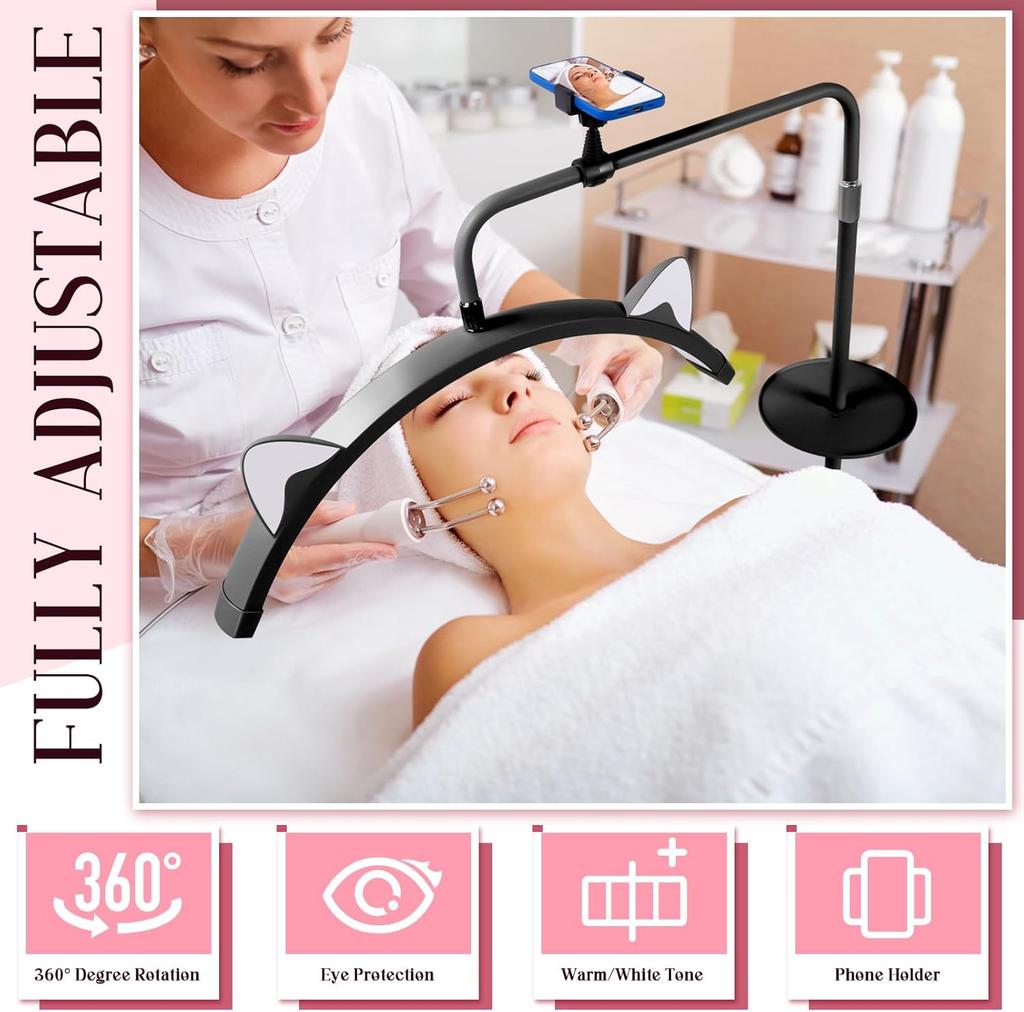 LED Floor Lamp for Eyelash Extensions, 28' Half Moon Ring with Phone Holder, Facial Lighting for Skincare & Beauty Content