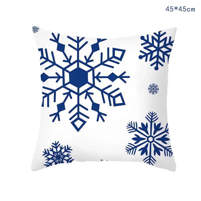 45Cm Blue Snow Winter Christmas Pillowcase Xmas Ornaments Sofa Pillow Cover Merry Christmas Decor Home Car Cushion Cover