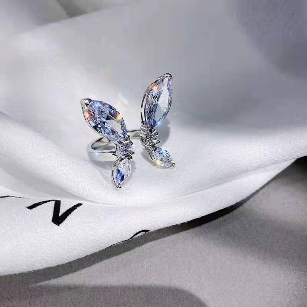 Super Immortal Zircon Butterfly Open Index Finger Ring, Trendy Design Temperament Versatile Index Finger Ring