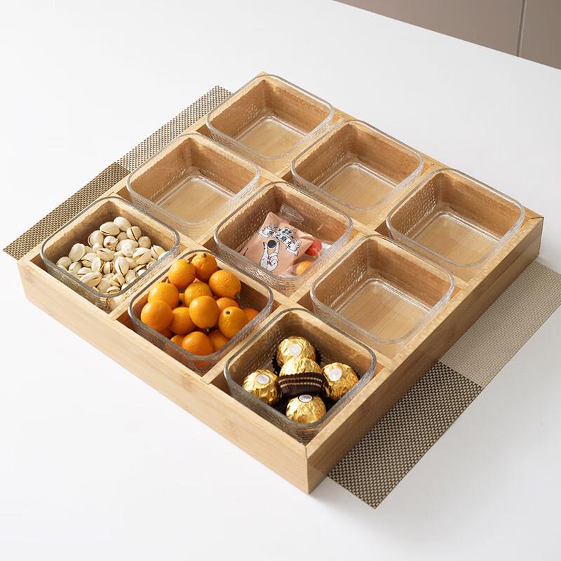 Bamboo 9-Compartment Wooden Serving Tray Set