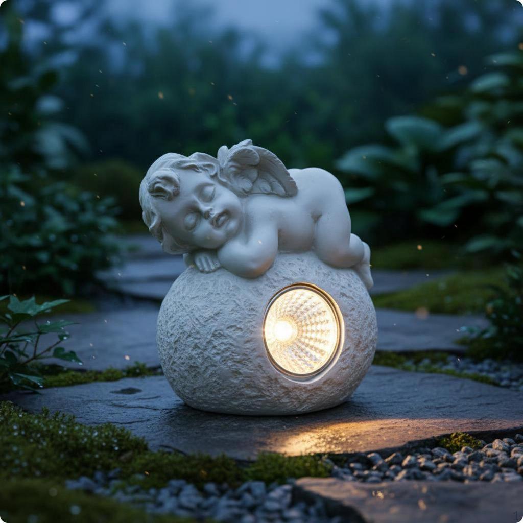 Lying Angel Light Resin Made Solar Statue Outdoor Use for Yard, Pathway
