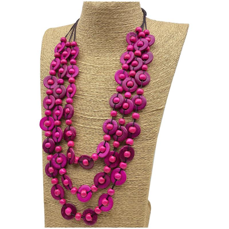 Retro Ethnic Beaded Wood Necklace - In Stock