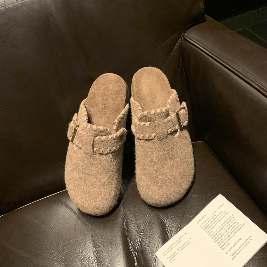 Popular Thick-soled Inner Heightening Bag Head Slippers Women's Outer Wear 2025 New Winter Velvet Retro Birkenstocks Half Slippers