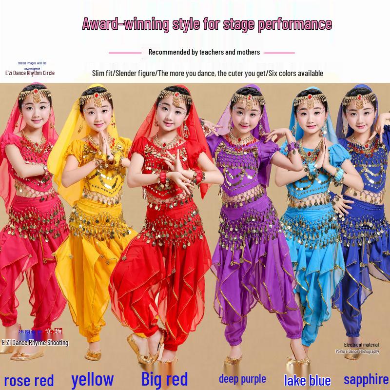 Children's Indian & Xinjiang Folk Dance Costume - Belly Dance Performance Outfit for Girls