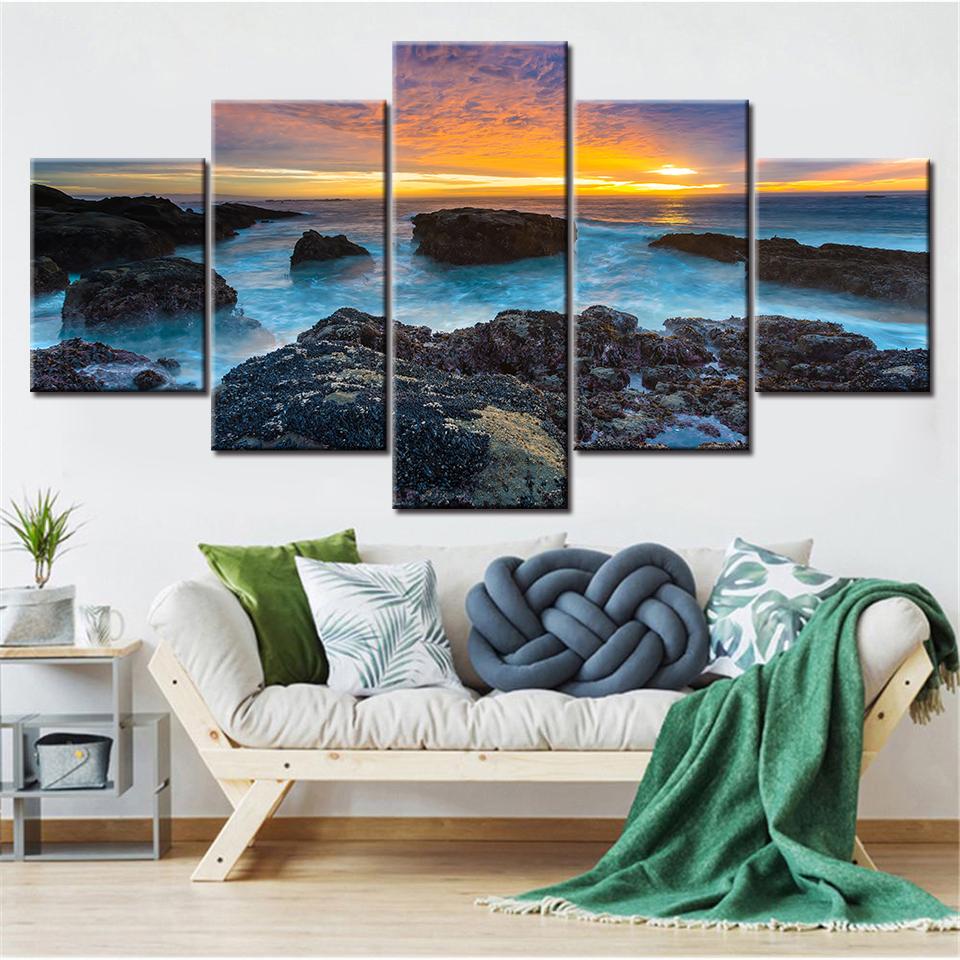 Canvas Painting HD seaside sun rise seascape 5 Pieces Modular Wall Art Painting Wallpapers Poster Print Home Deor