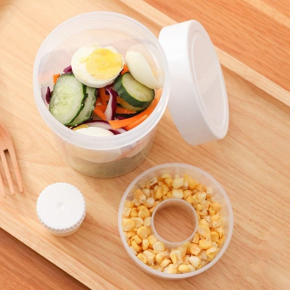 750 ml Double-Layer Salad Cup Plastic Wet/Dry Separation Breakfast Cup Sealed Leak-proof Food Storage Container Office