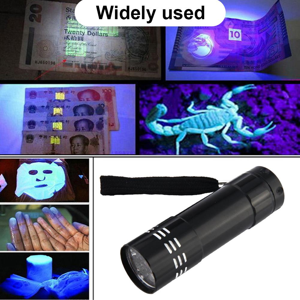 9 LED UV Flashlight Led Handheld Blacklight USB Nail Lamp Pet Stain Leakage Marker Money Scorpion Detection Lights for Hiking Ca