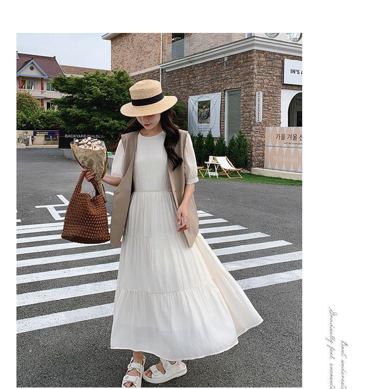 Elegant Summer 2026 White Pleated Retro Vest & Dress Set for Women