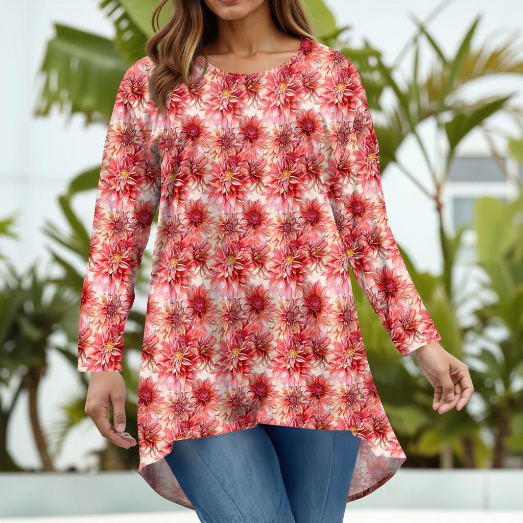 Damenmode Große Größe Rundhals Langarm Casual Print Lose Pullover Top