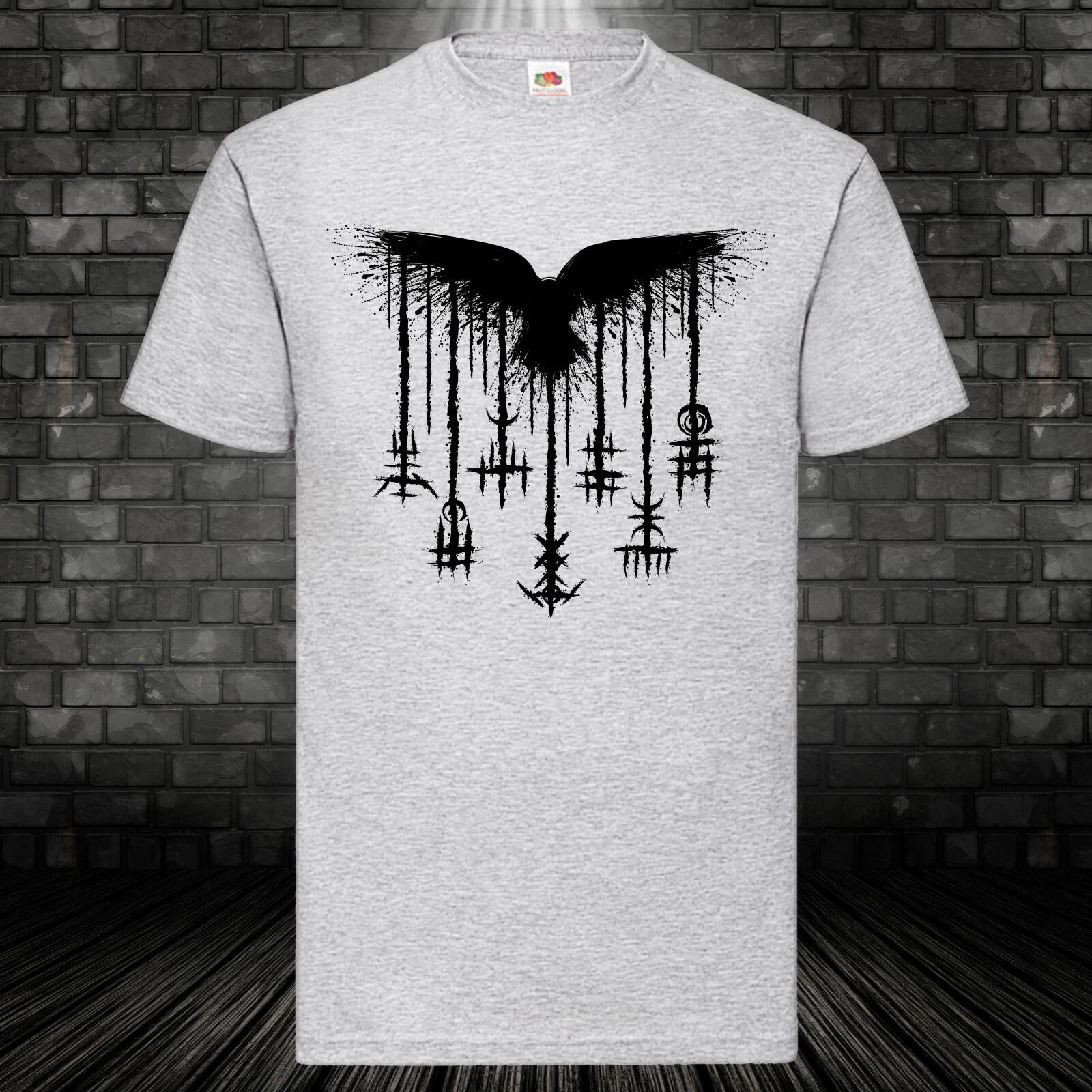 Raven Viking T-Shirt Viking Raven Shirt North Runes Brush Gift -5XL XL