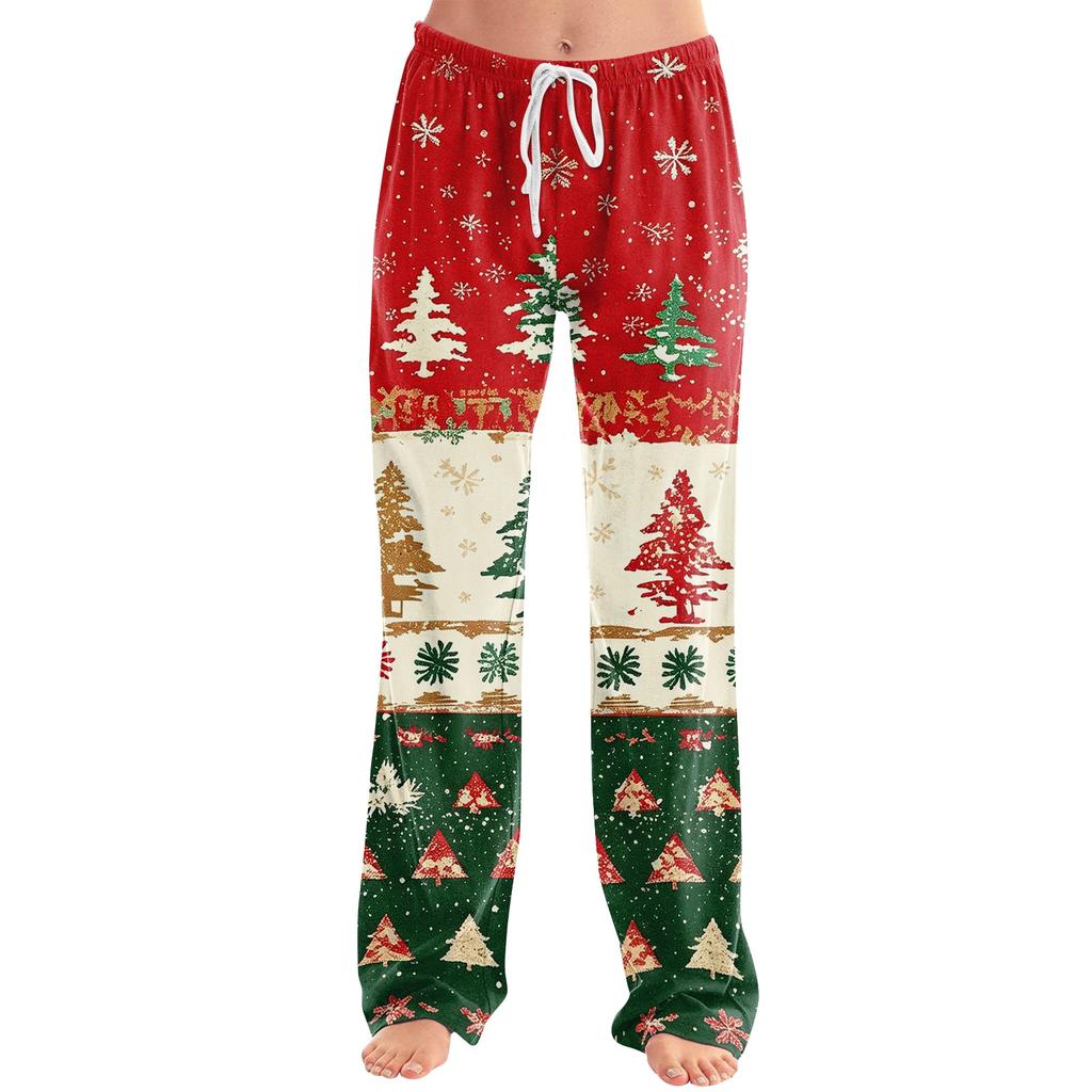 Women's Christmas Print Casual Pants with No Pockets for Holiday Lounging