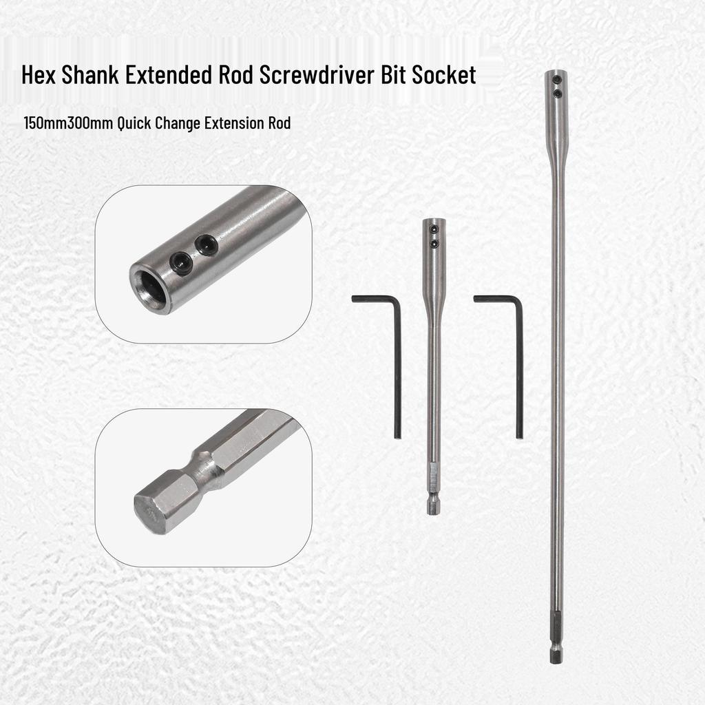 Hex Shank Quick Change Drill Extension Rod Set - 1/4", 300mm & 150mm